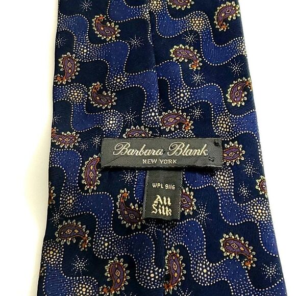 Barbara Blank New York Purple Jacquard‎ Print Paisley Wide Silk Tie - Picture 3 of 5